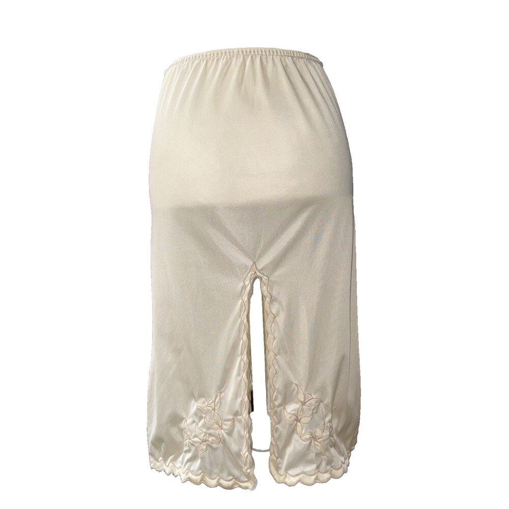 Vintage Vincent Nylon Half Slip Ivory Lace Trim High Slit 90s Lingerie Skirt S